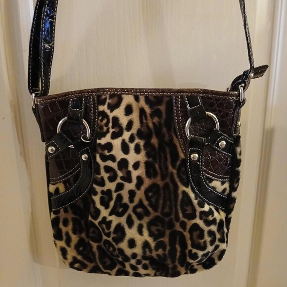 Vintage Y2K 2000s XOXO leopard print purse brown black patent leather accents - Picture 1 of 7